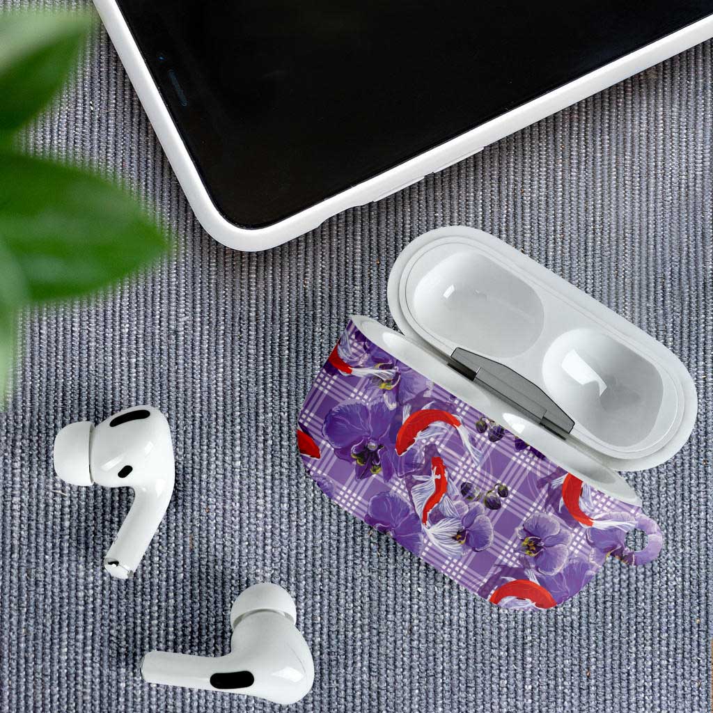 Lavender Palaka Hawaii Aloha AirPods Case Koi Pond Mix Orchids LT7 - Polynesian Pride