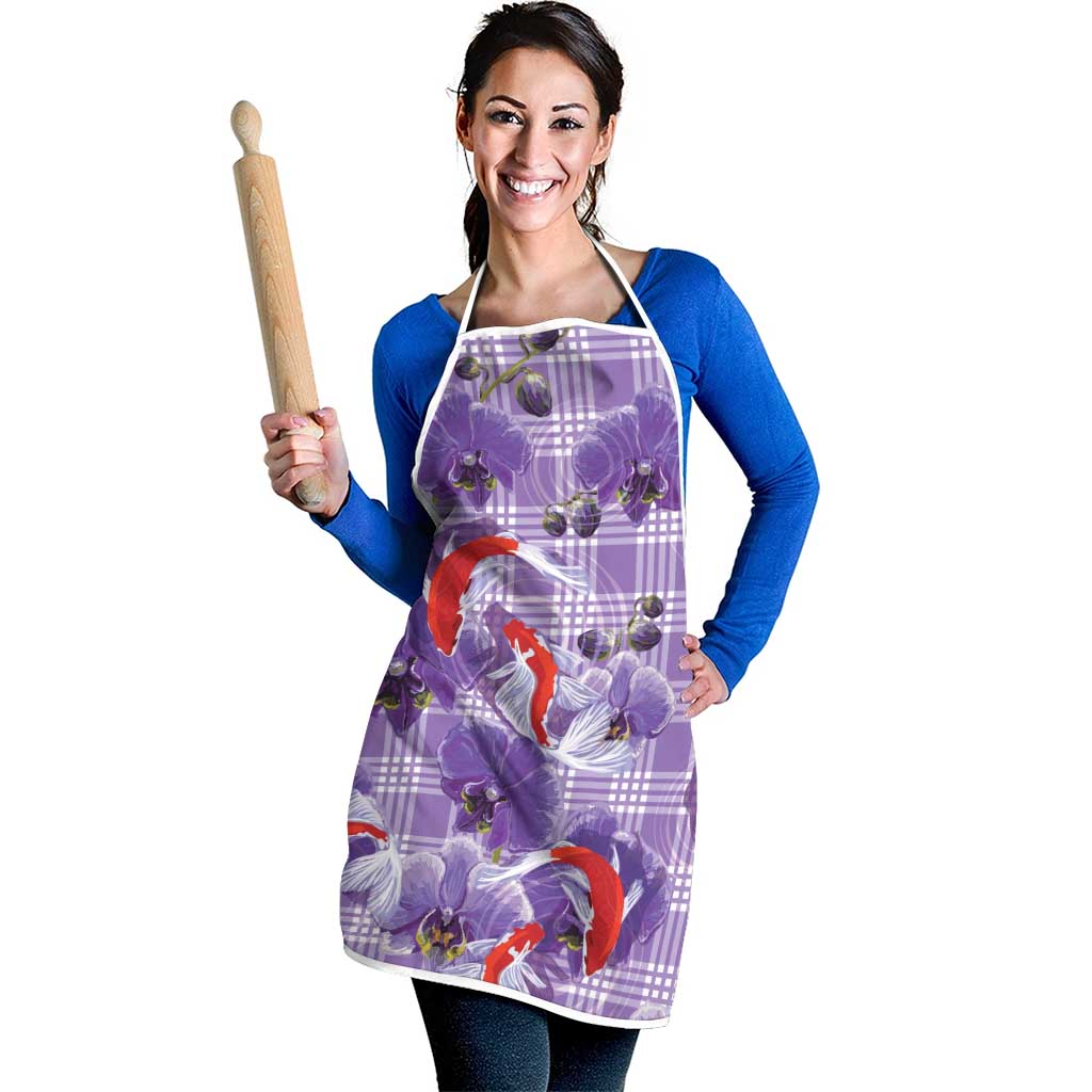 Lavender Palaka Hawaii Aloha Apron Koi Pond Mix Orchids LT7 - Polynesian Pride