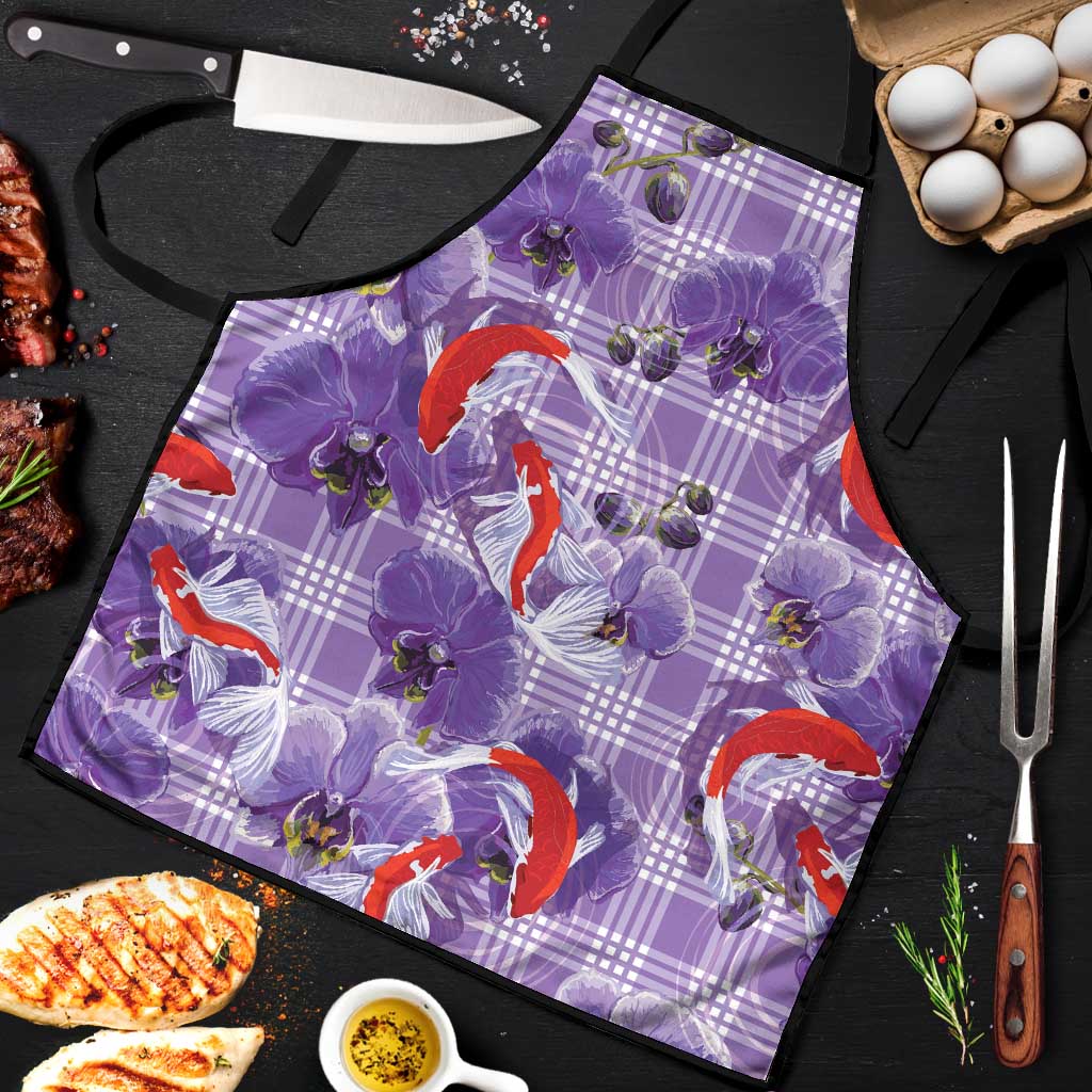 Lavender Palaka Hawaii Aloha Apron Koi Pond Mix Orchids LT7 Purple - Polynesian Pride