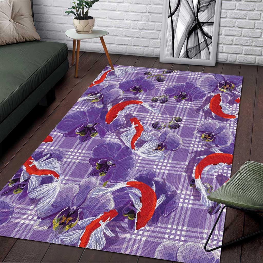 Lavender Palaka Hawaii Aloha Area Rug Koi Pond Mix Orchids LT7 Purple - Polynesian Pride