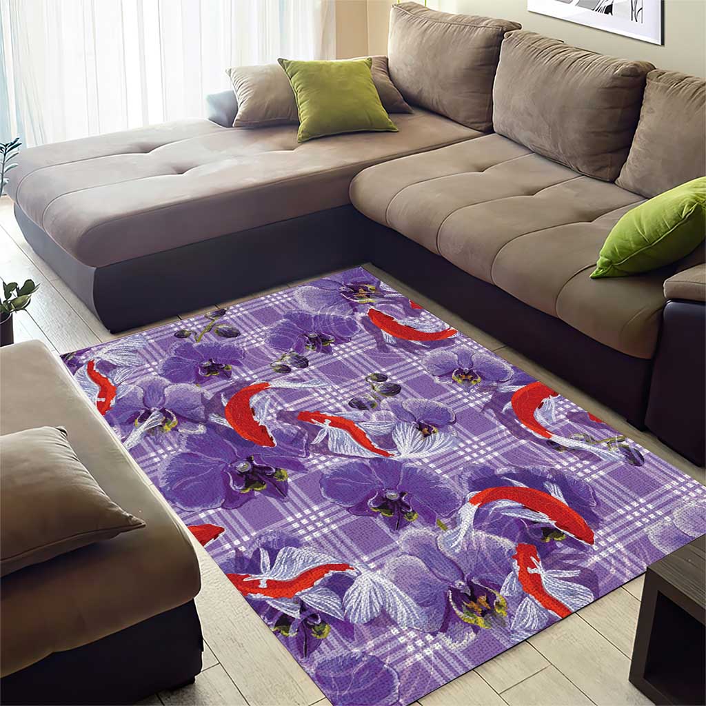 Lavender Palaka Hawaii Aloha Area Rug Koi Pond Mix Orchids LT7 - Polynesian Pride
