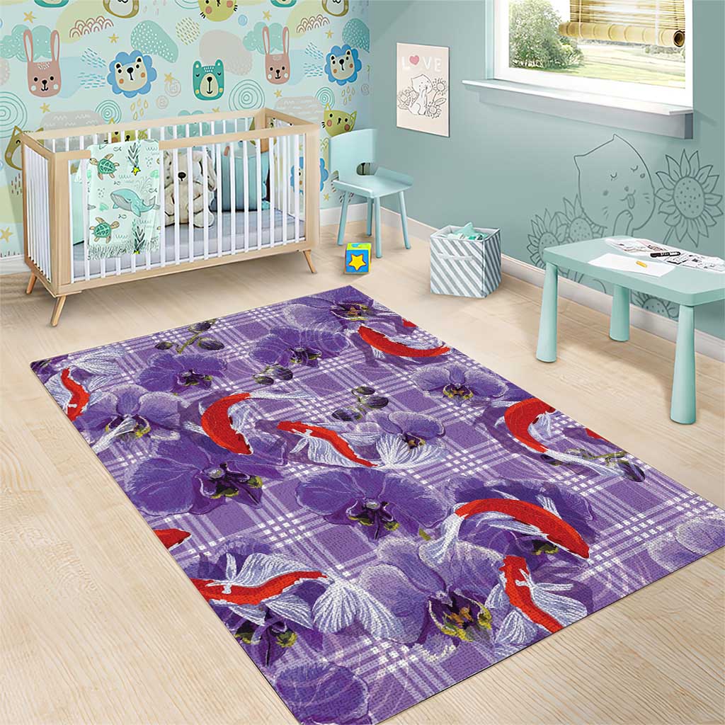Lavender Palaka Hawaii Aloha Area Rug Koi Pond Mix Orchids LT7 - Polynesian Pride