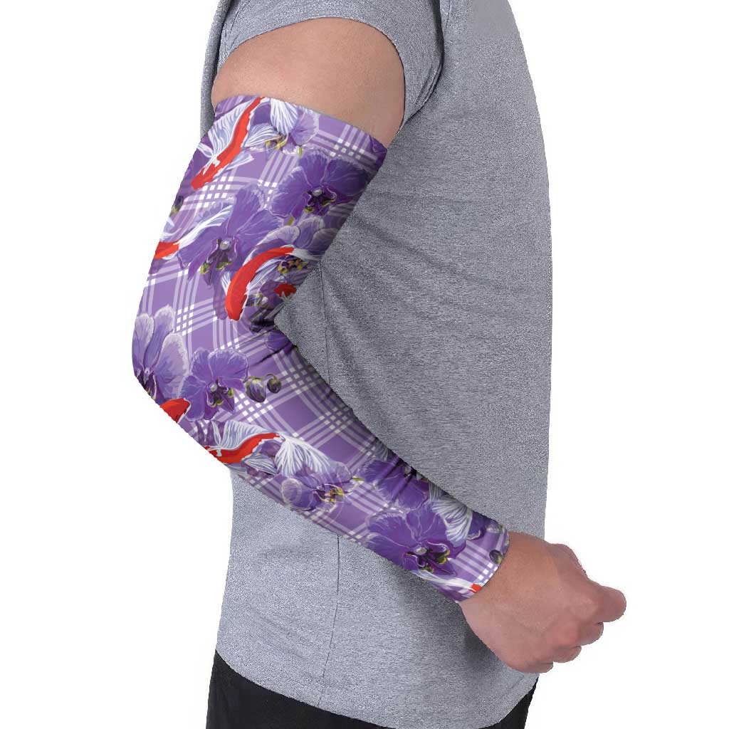 Lavender Palaka Hawaii Aloha Arm Sleeves Koi Pond Mix Orchids LT7 - Polynesian Pride