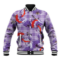 Lavender Palaka Hawaii Aloha Baseball Jacket Koi Pond Mix Orchids LT7 Unisex Purple - Polynesian Pride