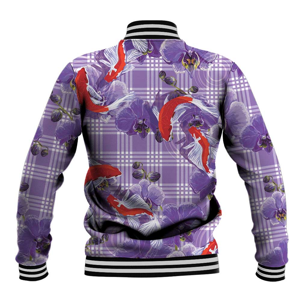 Lavender Palaka Hawaii Aloha Baseball Jacket Koi Pond Mix Orchids LT7 - Polynesian Pride