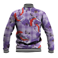 Lavender Palaka Hawaii Aloha Baseball Jacket Koi Pond Mix Orchids LT7 - Polynesian Pride