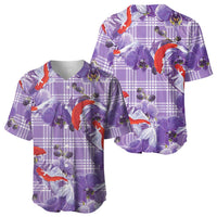 Lavender Palaka Hawaii Aloha Baseball Jersey Koi Pond Mix Orchids LT7 - Polynesian Pride