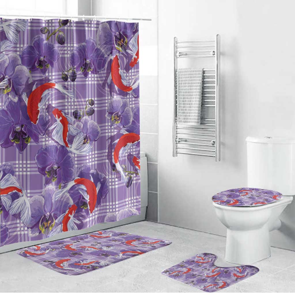 Lavender Palaka Hawaii Aloha Bathroom Set Koi Pond Mix Orchids LT7 Bathroom Set (4 pcs) Purple - Polynesian Pride