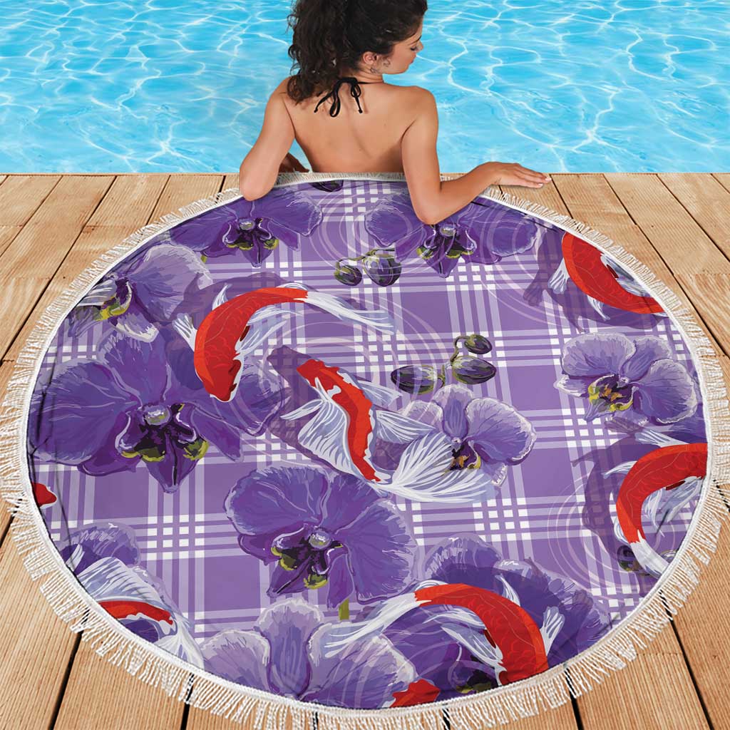 Lavender Palaka Hawaii Aloha Beach Blanket Koi Pond Mix Orchids LT7 - Polynesian Pride