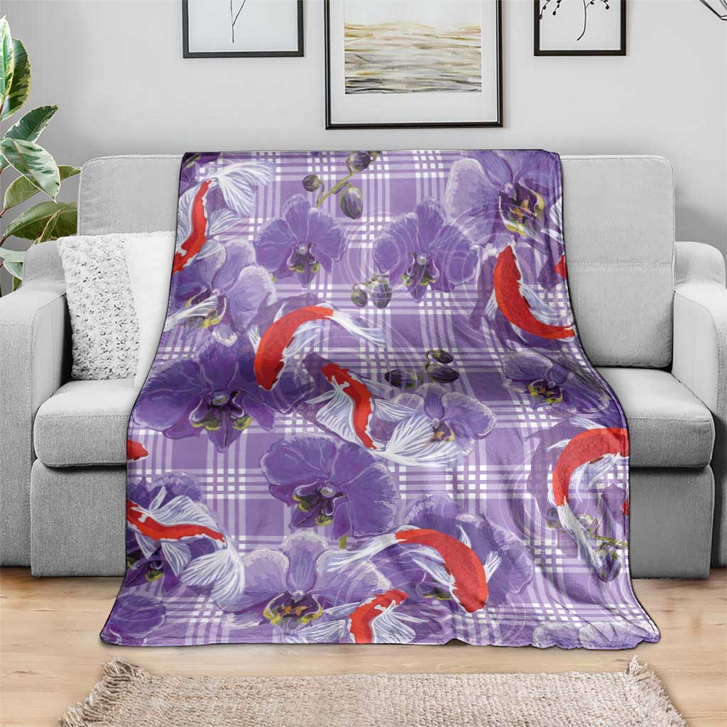 Lavender Palaka Hawaii Aloha Blanket Koi Pond Mix Orchids LT7 - Polynesian Pride