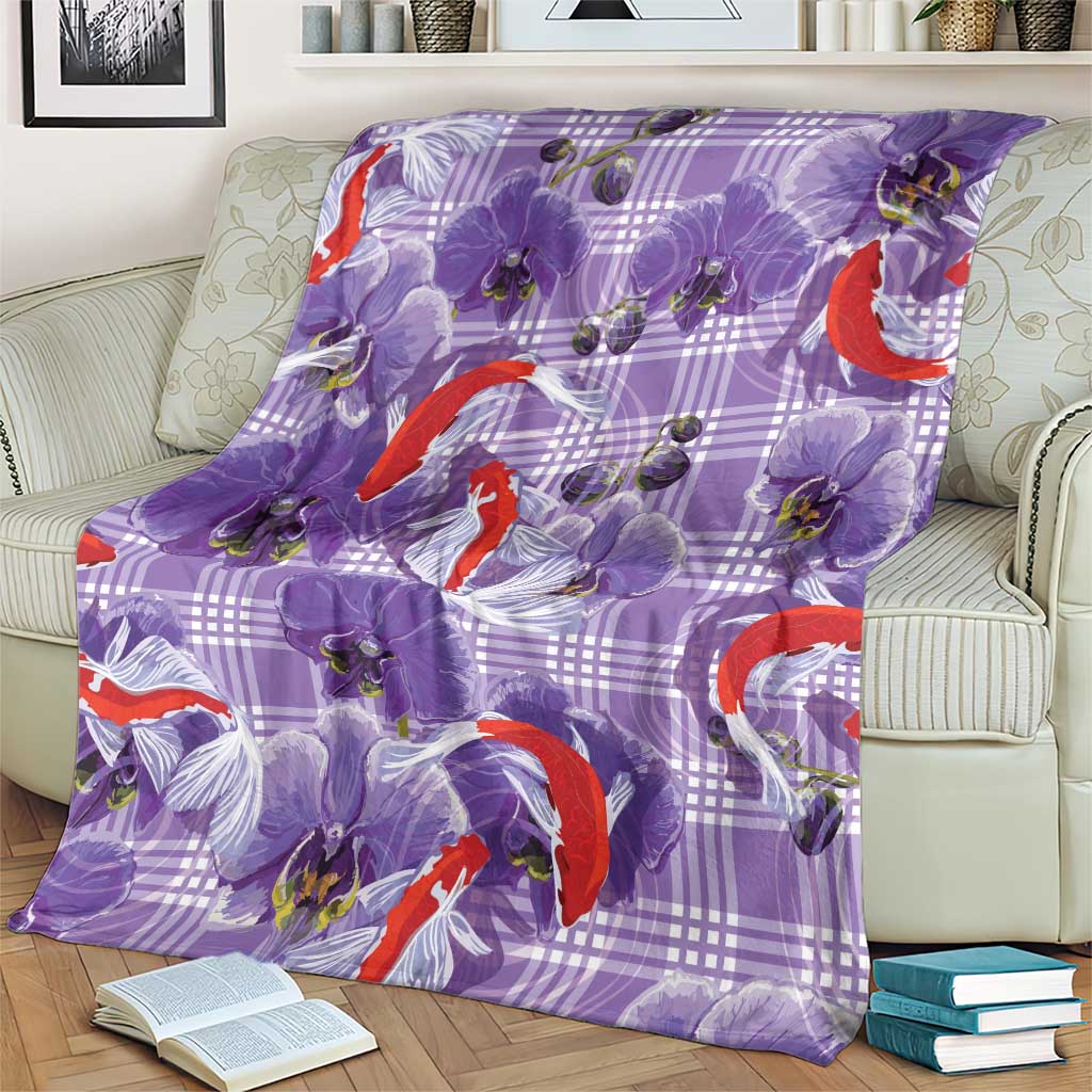 Lavender Palaka Hawaii Aloha Blanket Koi Pond Mix Orchids LT7 - Polynesian Pride