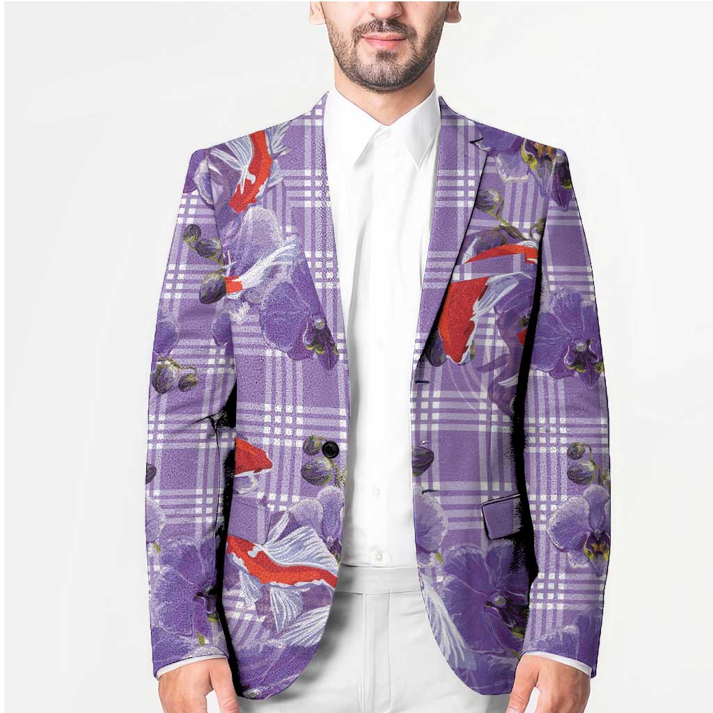 Lavender Palaka Hawaii Aloha Blazer Koi Pond Mix Orchids LT7 - Polynesian Pride