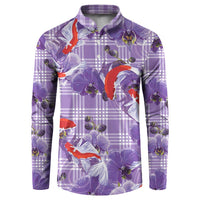 Lavender Palaka Hawaii Aloha Button Sweatshirt Koi Pond Mix Orchids LT7 Purple - Polynesian Pride