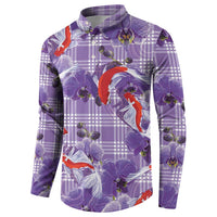Lavender Palaka Hawaii Aloha Button Sweatshirt Koi Pond Mix Orchids LT7 - Polynesian Pride
