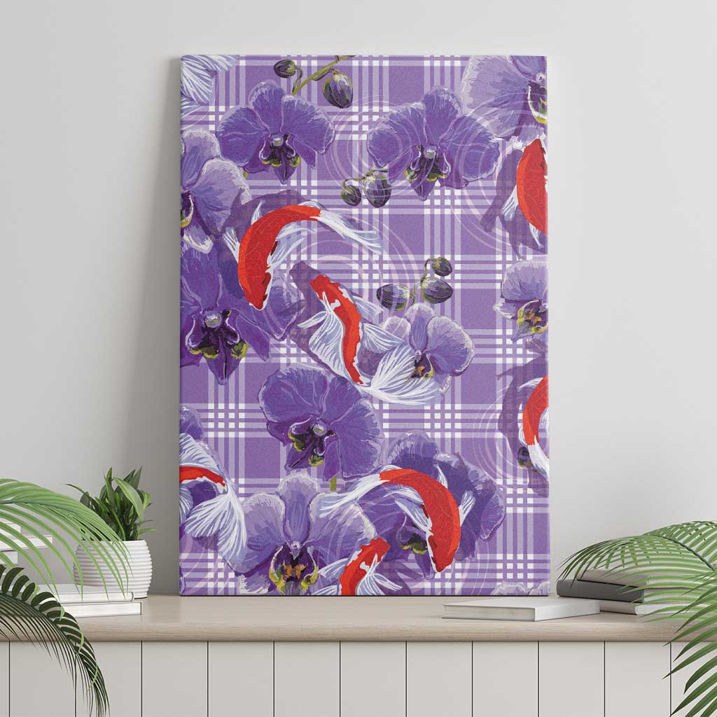 Lavender Palaka Hawaii Aloha Canvas Wall Art Koi Pond Mix Orchids LT7 - Polynesian Pride