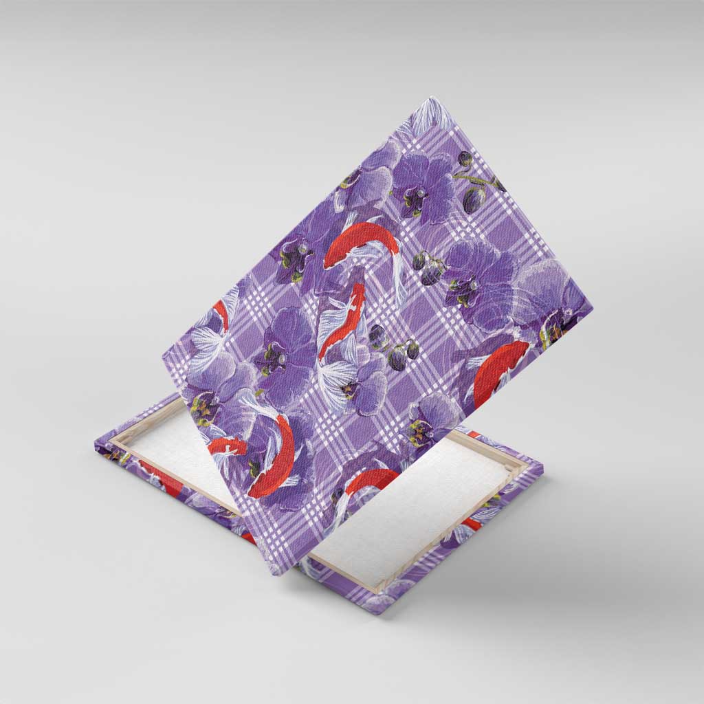 Lavender Palaka Hawaii Aloha Canvas Wall Art Koi Pond Mix Orchids LT7 With Frame Purple - Polynesian Pride