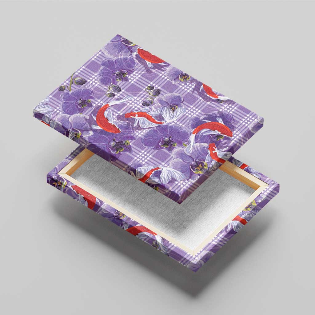 Lavender Palaka Hawaii Aloha Canvas Wall Art Koi Pond Mix Orchids LT7 - Polynesian Pride