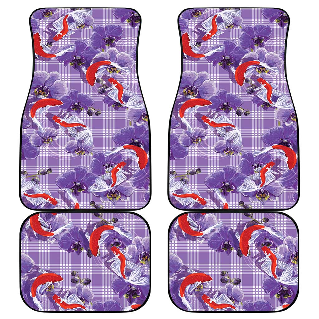 Lavender Palaka Hawaii Aloha Car Mats Koi Pond Mix Orchids LT7 - Polynesian Pride