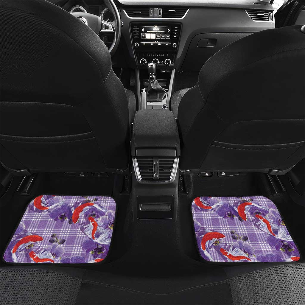 Lavender Palaka Hawaii Aloha Car Mats Koi Pond Mix Orchids LT7 Set 2pcs - Back Purple - Polynesian Pride