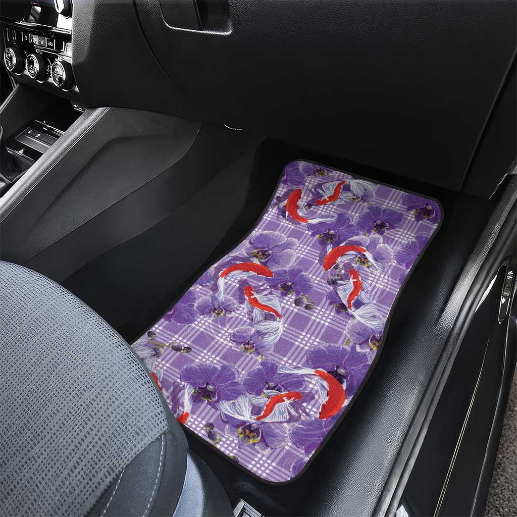 Lavender Palaka Hawaii Aloha Car Mats Koi Pond Mix Orchids LT7 - Polynesian Pride