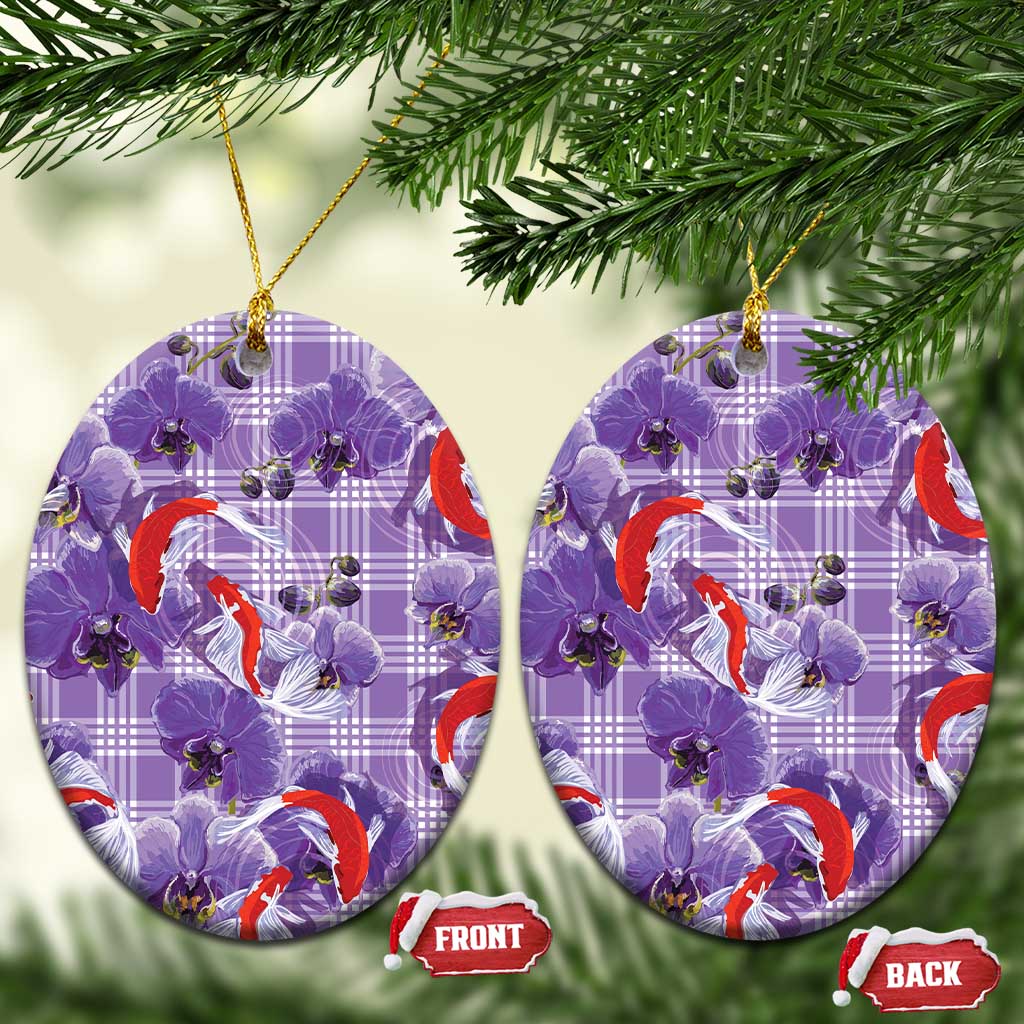 Lavender Palaka Hawaii Aloha Ceramic Ornament Koi Pond Mix Orchids LT7 Oval Purple - Polynesian Pride