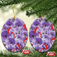 Lavender Palaka Hawaii Aloha Ceramic Ornament Koi Pond Mix Orchids LT7 Oval Purple - Polynesian Pride