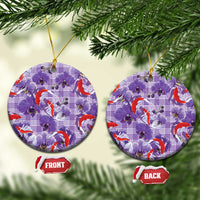 Lavender Palaka Hawaii Aloha Ceramic Ornament Koi Pond Mix Orchids LT7 Circle Purple - Polynesian Pride