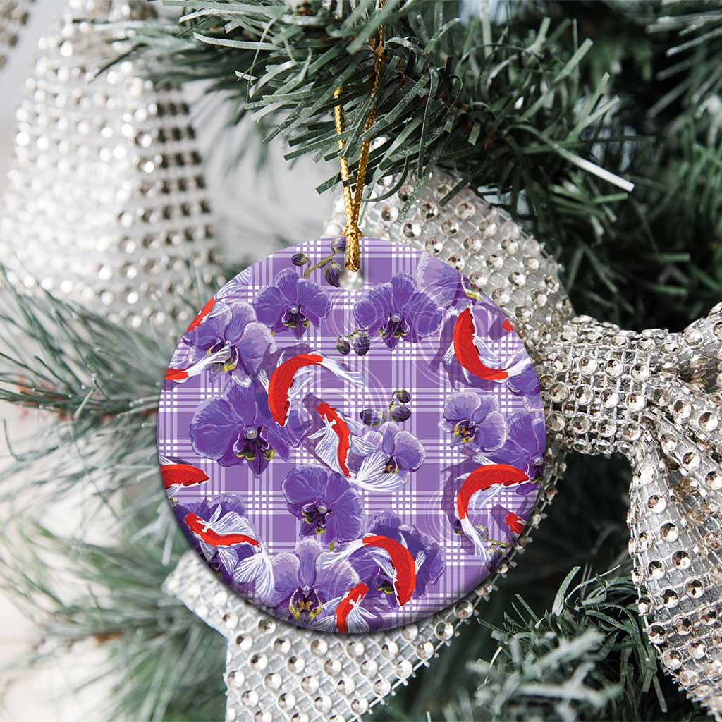 Lavender Palaka Hawaii Aloha Ceramic Ornament Koi Pond Mix Orchids LT7 - Polynesian Pride