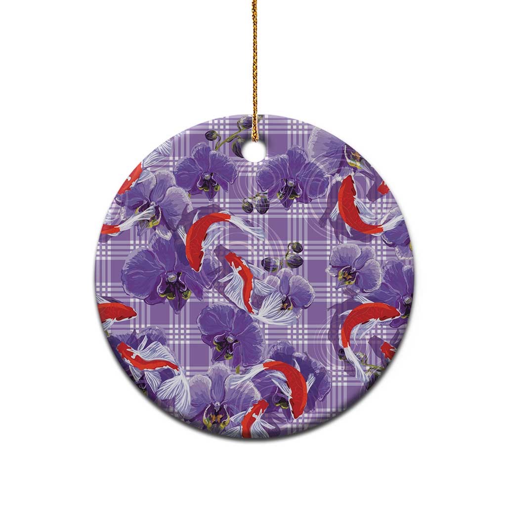 Lavender Palaka Hawaii Aloha Ceramic Ornament Koi Pond Mix Orchids LT7 - Polynesian Pride