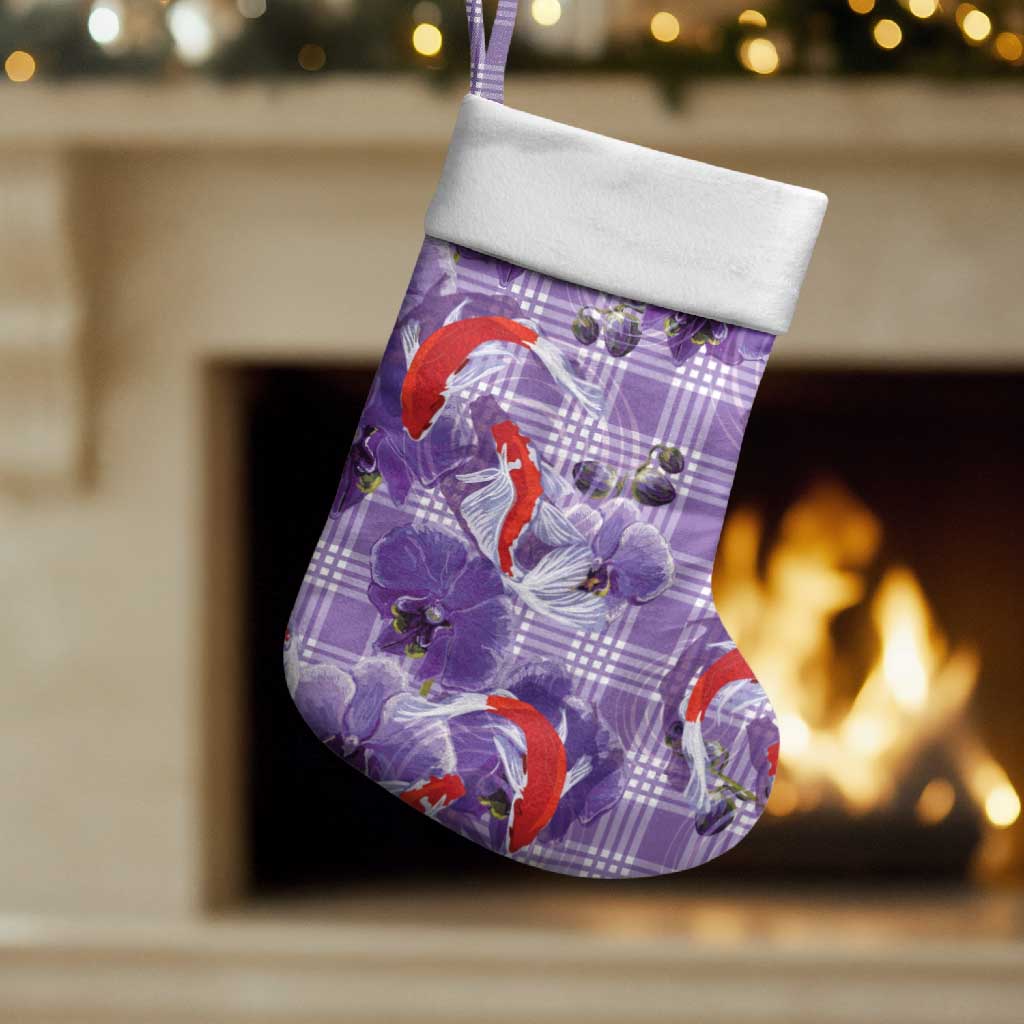 Lavender Palaka Hawaii Aloha Christmas Stocking Koi Pond Mix Orchids LT7 Set of 2 Purple - Polynesian Pride