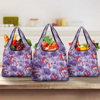 Lavender Palaka Hawaii Aloha Grocery Bag Koi Pond Mix Orchids LT7 3-pack One Size Purple - Polynesian Pride