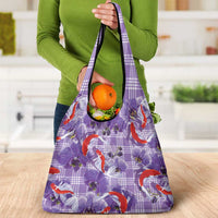 Lavender Palaka Hawaii Aloha Grocery Bag Koi Pond Mix Orchids LT7 - Polynesian Pride