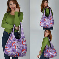 Lavender Palaka Hawaii Aloha Grocery Bag Koi Pond Mix Orchids LT7 - Polynesian Pride