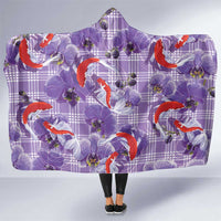 Lavender Palaka Hawaii Aloha Hooded Blanket Koi Pond Mix Orchids LT7 One Size Purple - Polynesian Pride
