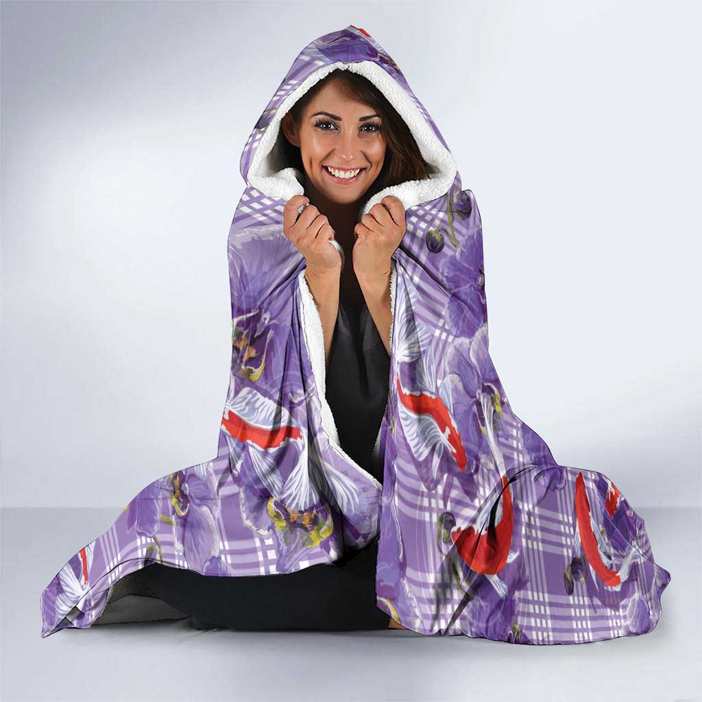 Lavender Palaka Hawaii Aloha Hooded Blanket Koi Pond Mix Orchids LT7 - Polynesian Pride
