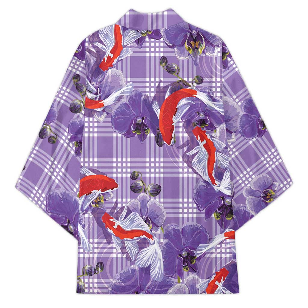 Lavender Palaka Hawaii Aloha Kimono Koi Pond Mix Orchids LT7 - Polynesian Pride