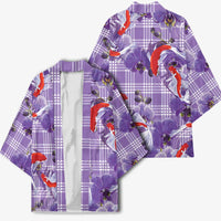 Lavender Palaka Hawaii Aloha Kimono Koi Pond Mix Orchids LT7 - Polynesian Pride