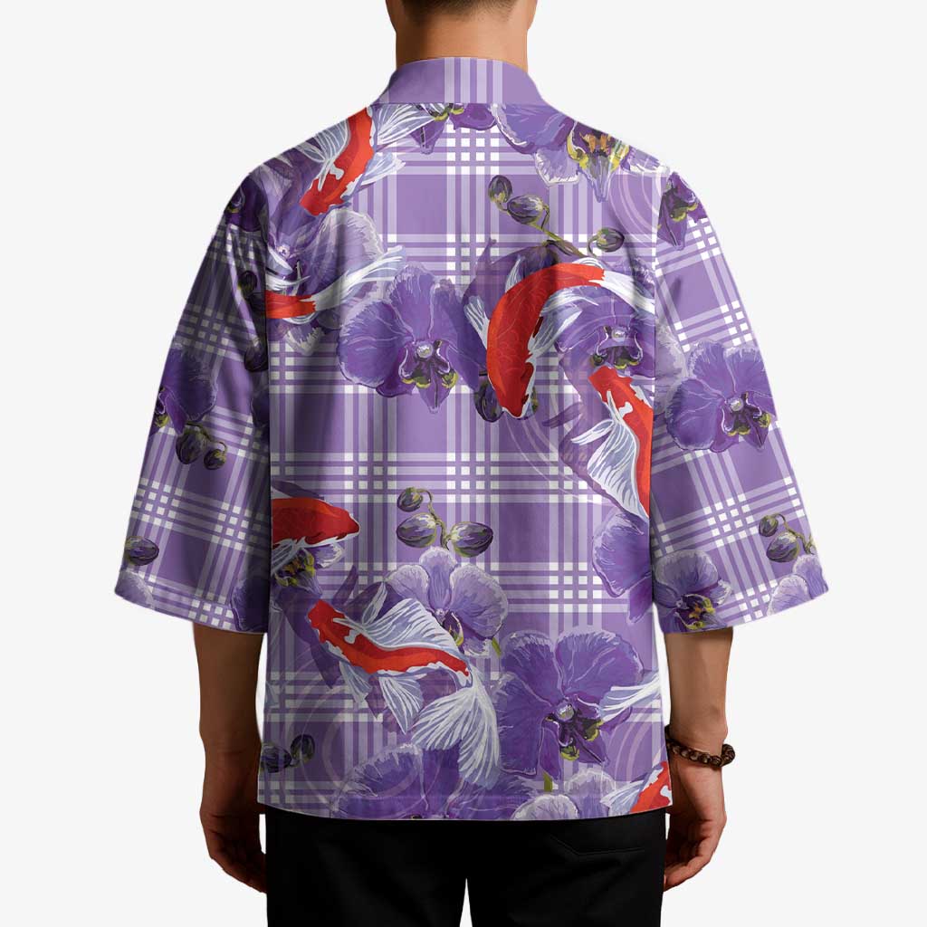 Lavender Palaka Hawaii Aloha Kimono Koi Pond Mix Orchids LT7 - Polynesian Pride