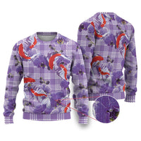 Lavender Palaka Hawaii Aloha Ugly Christmas Sweater Koi Pond Mix Orchids LT7 Purple - Polynesian Pride