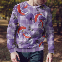 Lavender Palaka Hawaii Aloha Ugly Christmas Sweater Koi Pond Mix Orchids LT7 - Polynesian Pride