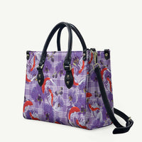 Lavender Palaka Hawaii Aloha Leather Bag Koi Pond Mix Orchids LT7 Purple - Polynesian Pride