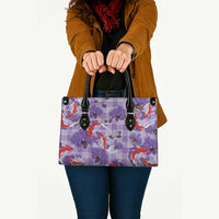 Lavender Palaka Hawaii Aloha Leather Bag Koi Pond Mix Orchids LT7 - Polynesian Pride