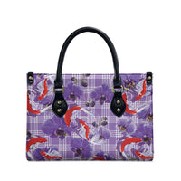 Lavender Palaka Hawaii Aloha Leather Bag Koi Pond Mix Orchids LT7 - Polynesian Pride
