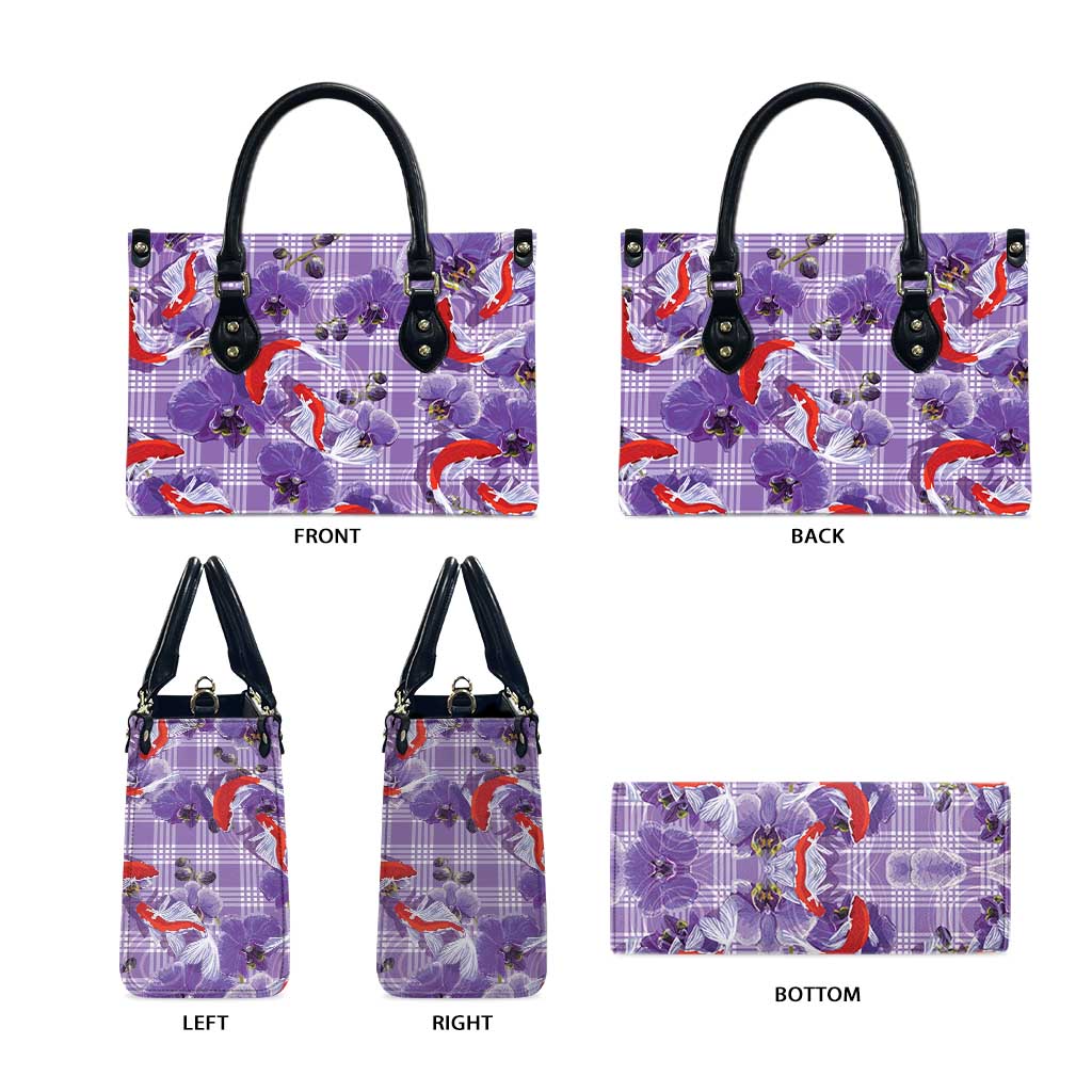 Lavender Palaka Hawaii Aloha Leather Bag Koi Pond Mix Orchids LT7 - Polynesian Pride