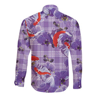 Lavender Palaka Hawaii Aloha Long Sleeve Button Shirt Koi Pond Mix Orchids LT7 - Polynesian Pride