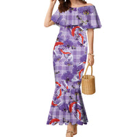 Lavender Palaka Hawaii Aloha Mermaid Dress Koi Pond Mix Orchids LT7 Women Purple - Polynesian Pride