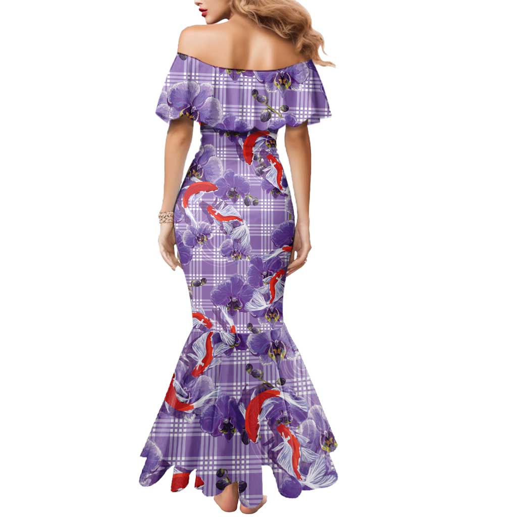 Lavender Palaka Hawaii Aloha Mermaid Dress Koi Pond Mix Orchids LT7 - Polynesian Pride