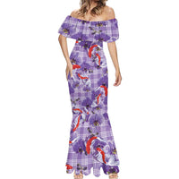 Lavender Palaka Hawaii Aloha Mermaid Dress Koi Pond Mix Orchids LT7 - Polynesian Pride