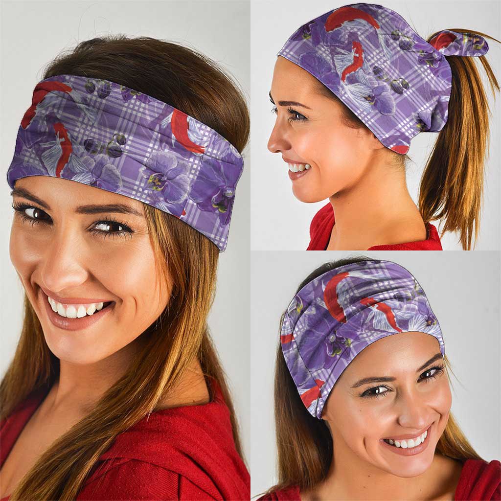 Lavender Palaka Hawaii Aloha Neck Gaiter Koi Pond Mix Orchids LT7 - Polynesian Pride