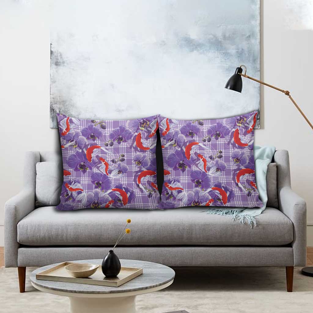 Lavender Palaka Hawaii Aloha Pillow Cover Koi Pond Mix Orchids LT7 - Polynesian Pride
